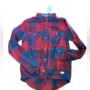 7 for All Mankind Girls Large Long Sleeve Tie waist red and blue plaid shirt